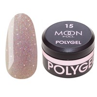 Изображение  Moon Full Poly Gel №15 polygel for nail extension Lilac diamond with shimmer, 15 ml, Volume (ml, g): 15, Color No.: 15