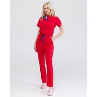 Изображение  Women's medical overalls Dallas red with blue stitching s. 42, "WHITE ROBE" 127-339-715, Size: 42, Color: red