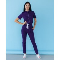 Изображение  Women's medical overalls Dallas purple with white stitching s. 50, "WHITE ROBE" 127-335-715, Size: 50, Color: violet