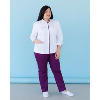 Зображення  Жіночий костюм жіночий Сакура білий-фіолетовий +SIZE р. 56, "БІЛИЙ ХАЛАТ" 317-346-679, Розмір: 56, Колір: білий-фіолетовий