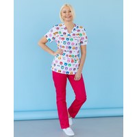 Изображение  Medical suit with print for women Topaz Cats colored s. 40, "WHITE ROBE" 138-337-569, Size: 40, Color: cats colored