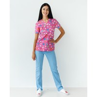 Изображение  Medical suit with print for women Topaz Teeth pink s. 50, "WHITE ROBE" 138-337-623, Size: 50, Color: teeth pink