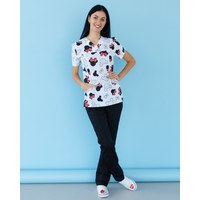 Изображение  Medical suit with print for women Topaz Mickey black s. 40, "WHITE ROBE" 137-321-773, Size: 40, Color: микки черный