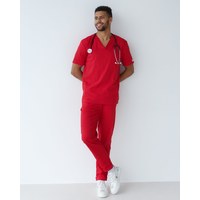Изображение  Medical suit for men Marseille red s. 46, "WHITE ROBE" 353-339-708, Size: 46, Color: red
