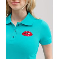 Изображение  Women's medical polo, mint, with embroidery Lips s. S, "WHITE ROBE" 147-332-635, Size: S, Color: mint