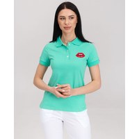 Изображение  Medical polo for women menthol with embroidery Lips s. M, "WHITE ROBE" 147-441-635, Size: M, Color: menthol