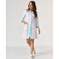 Изображение  Women's medical gown Olivia with buttons white-menthol s. 52, "WHITE ROBE" 159-464-677, Size: 52, Color: white