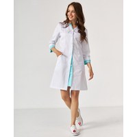 Изображение  Women's medical gown Olivia with buttons white-menthol s. 44, "WHITE ROBE" 159-464-677, Size: 44, Color: white