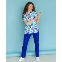 Изображение  Medical suit with print for women Topaz dinosaur electric s. 40, "WHITE ROBE" 138-334-640, Size: 40, Color: dinosaur electrician
