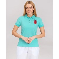 Изображение  Women's medical polo, light turquoise with embroidery Heart of the river. M, "WHITE ROBE" 147-426-555, Size: M, Color: turquoise