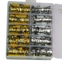 Изображение  Transfer foil for nail design gold leaf on mesh, set of 10 pcs gold, silver