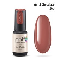 Зображення  Гель-лак для нігтів PNB mini 360 Sinful Chocolate, dark brown, 4 мл, Об'єм (мл, г): 4, Цвет №: 360