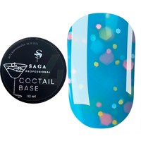 Изображение  База для гель-лака Saga Coctail Base №01 голубой с хлопьями, 13 мл, Объем (мл, г): 13, Цвет №: 01