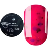 Изображение  База для гель-лака Saga Coctail Base №02 ярко-розовый с хлопьями, 13 мл, Объем (мл, г): 13, Цвет №: 02