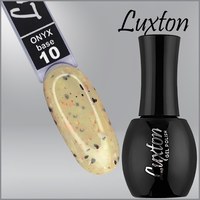Зображення  Камуфлююча база LUXTON Onyx Base №010 ніжна жовта з чорно-білими пластівцями та персиковою поталлю, 15 мл, Об'єм (мл, г): 15, Цвет №: 010