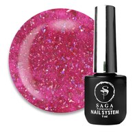 Изображение  Gel polish Saga Fiery Gel No. 42 berry pink with reflective shimmer and gold flakes, 9 ml, Volume (ml, g): 9, Color No.: 42