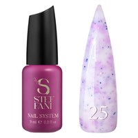 Изображение  Base camouflage for gel polish Steffani Cover Base №25 milky with purple confetti and glitter, 9 ml, Volume (ml, g): 9, Color No.: 25