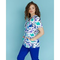 Изображение  Women's medical shirt Topaz print dinosaurs electric s. 48, "WHITE ROBE" 126-334-640, Size: 48, Color: dinosaur electrician