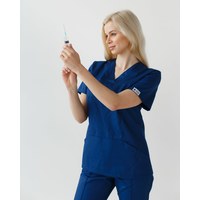 Изображение  Медицинская рубашка женская Топаз синяя р. 40, "БЕЛЫЙ ХАЛАТ" 164-322-705, Размер: 40, Цвет: синий