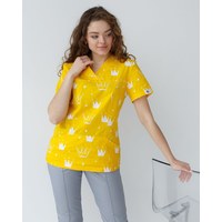 Изображение  Медицинская рубашка женская Топаз принт корона желтая р. 54, "БЕЛЫЙ ХАЛАТ" 126-397-767, Размер: 54, Цвет: корона желтый