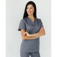 Зображення  Медична сорочка жіноча Топаз темно-сіра р. 40, "БІЛИЙ ХАЛАТ" 164-408-705, Розмір: 40, Колір: темно-сірий