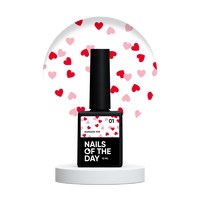 Зображення  Nails of the Day Kupidon top 01 - ніжне фінішне покриття для нігтів з насичено червоними та рожевими сердечками, без липкого шару, 10  мл, Об'єм (мл, г): 10, Цвет №: 01