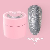 Изображение  Гель с блестками для ногтей LUNAMoon Platinum Gel №1, 5 мл, Объем (мл, г): 5, Цвет №: 01, Цвет: Серебряный
