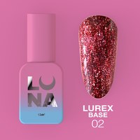 Изображение  Camouflage base for gel polish LUNAMoon Lurex Base No. 2, 13 ml, Volume (ml, g): 13, Color No.: 2, Color: Red