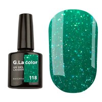 Изображение  Гель-лак G. La Color №118 зеленый с шиммером, 10 мл, Объем (мл, г): 10, Цвет: 118