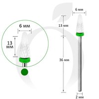 Изображение  Фреза керамическая конус закругленный зеленая 6 мм, рабочая часть 13 мм