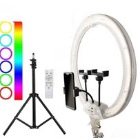 Изображение  Кольцевая селфи лампа RGB Diamond Crystal 3D-45 см. (цветная) на 36 Вт. со штативом, 3 держателями и пультом