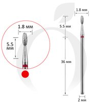 Зображення  Фреза алмазна бутон червона 1.8 мм, робоча частина 5.5 мм (A12)