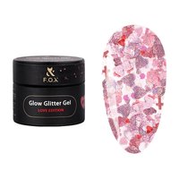 Зображення  Глітерний гель F.O.X Glow Glitter Gel Love Edition №013 рожеві голографічні серця з хрестиками, 5 мл