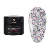 Зображення  Глітерний гель F.O.X Glow Glitter Gel Love Edition №014 сріблясті серця з райдужним переливом, 5 мл