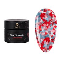 Зображення  Глітерний гель F.O.X Glow Glitter Gel Love Edition №015 червоні блакитні та рожеві серця, 5 мл