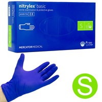 Зображення  Рукавички нітрилові Nitrylex Mercator Medical 100 шт, S Сині, Розмір рукавичок: S