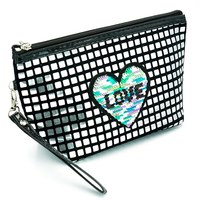 Изображение  Cosmetic bag - a handbag with a heart, silver