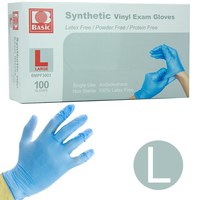 Зображення  Рукавички вінілові Basic Vinyl Synthetic Exam Gloves L 100 шт, Блакитні