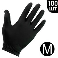 Зображення  Рукавички нітрилові непудровані чорні 100 шт, M, Розмір рукавичок: M