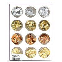 Изображение  Набор жатой фольги для маникюра 12 шт, золото-серебро-бронза