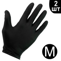 Изображение  Перчатки нитриловые неопудренные черные 2 шт, M, Размер перчаток: M