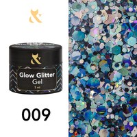 Зображення  Глітерний гель F.O.X Glow Glitter Gel 5 мл № 009, Об'єм (мл, г): 5, Цвет №: 009
