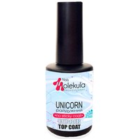 Изображение  Rubber top for gel polish without a sticky layer Nails Molekula Top Rubber Unicorn No Sticky with small iridescent particles, 12 ml