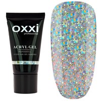 Изображение  Акрил-гель Oxxi Professional Aсryl Gel 30 мл, № 20 прозрачный с крупными голографическими блестками