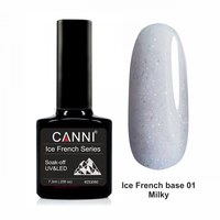 Изображение  Base coat Ice French base CANNI 01 milky translucent with silver glitter, 7.3 ml, Volume (ml, g): 44992, Color No.: 1
