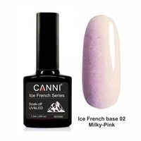Изображение  Base coat Ice French base CANNI 02 milky pink translucent with holographic gloss, 7.3 ml, Volume (ml, g): 44992, Color No.: 2