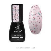 Зображення  Камуфлююча база для нігтів Siller Terrazzo Base 8 мл, № 3 рожева з кольоровою поталлю, Об'єм (мл, г): 8, Цвет №: 003