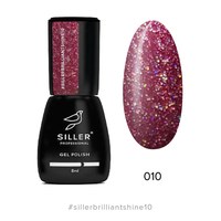 Изображение  Gel polish for nails Siller Professional Brilliant Shine No. 10 (burgundy with sparkles), 8 ml, Volume (ml, g): 8, Color No.: 10