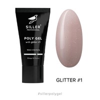 Изображение  Siller Poly Gel with glitter №1 Полигель моделирующий с глиттером (бледно-персиковый), 30 мл, Объем (мл, г): 30, Цвет №: 1