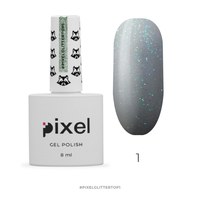 Изображение  Топ Pixel Glitter No Wipe Top №1 - закрепитель для гель-лака с серебряными блестками, 8 мл, Объем (мл, г): 8, Цвет №: 01